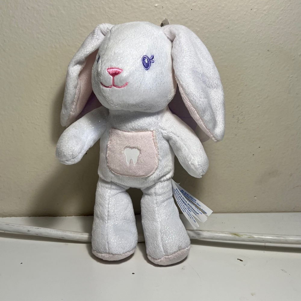 Build-A-Bear Small Tooth Fairy Bunny White Pink Sparkle Glitter Wings Plush NWT